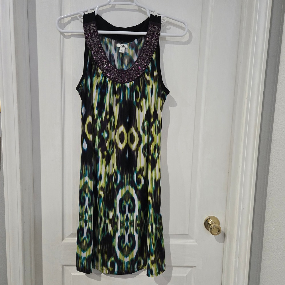 Cato Dress Womens‎ XL Green Blue Sleeveless Beaded Neckline Boho Festival Beach